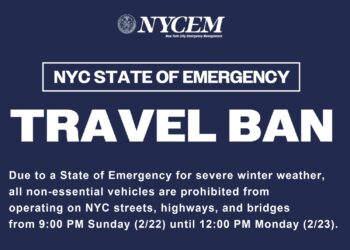 NYCEM Public Service Alert: NYC State of Emergency | Travel Ban | 9:00 PM Sunday (2/22) until 12:00 PM Monday (2/23)