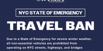 NYCEM Public Service Alert:  NYC State of Emergency | Travel Ban | 9:00 PM Sunday (2/22) until 12:00 PM Monday (2/23)